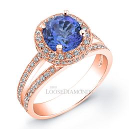 14k Rose Gold Modern Style Engraved Split Shank Diamond Halo Engagement Ring