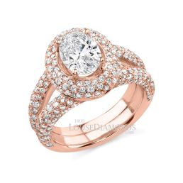 14k Rose Gold Modern Style Split Shank Diamond Halo  Engagement Ring
