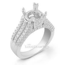 18k White Gold Modern Style Split Shank Engraved Diamond Engagement Ring