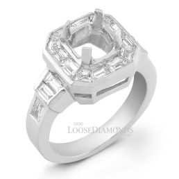 Platinum Modern Style Baguette Diamond Halo Engagement  Ring