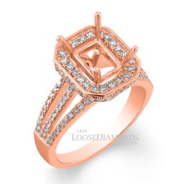 14k Rose Gold Modert Style Tri Split Shank Diamond Halo Engagement Ring