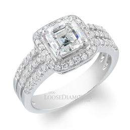 Platinum Modern Style Engraved Diamond Halo Engagement Ring