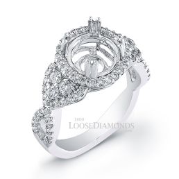 Platinum Modern Style Twisted Shank Diamond Halo Engagement Ring