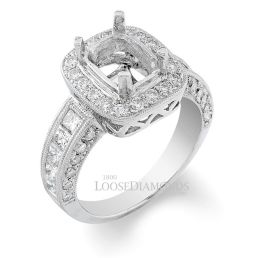 Platinum Art Deco Engraved Diamond Halo Engagement Ring