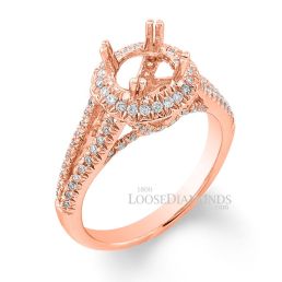14k Rose Gold Modern Style Split Shank Diamond Halo Engagement Ring