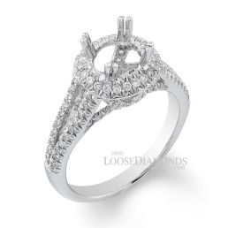 Platinum Modern Style Split Shank Diamond Halo Engagement Ring