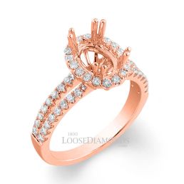 18k Rose Gold Classic Style Split Shank Diamond Halo Engagement Ring
