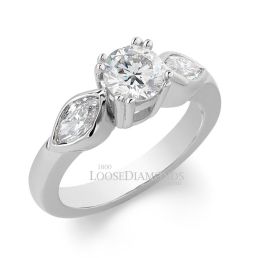 14k White Gold Classic Style Rose Gold & Marquise Diamond Engagement Ring