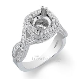 14k White Gold Vintage Style Twisted Shank Diamond Halo Engagement Ring