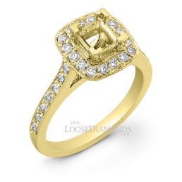 14k Yellow Gold Vintage Style Engraved Diamond Halo Engagement Ring