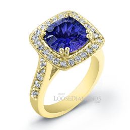 14k Yellow Gold Vintage Style Halo Diamond Engagement Ring