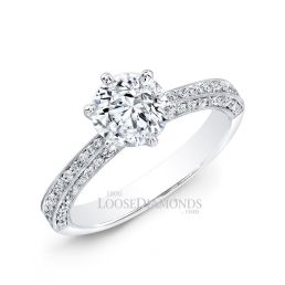 14k White Gold Classic Style Engraved Diamond Engagement Ring