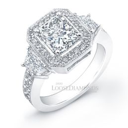 14k White Gold Vintage Style Diamond Halo Engagement Ring