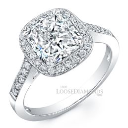 18k White Gold Modern Style Engraved Halo Engagement Ring