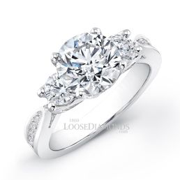14k White Gold Classic Style 3-Stone Diamond Engagement Ring