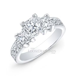 14k White Gold Classic Style 3-Stone Diamond Engagement Ring