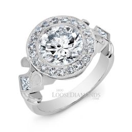 14k White Gold Art Deco Style Diamond Halo Engagement Ring
