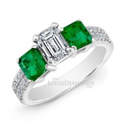 Platinum Classic Style Green Emerald & Diamond Engagement Ring