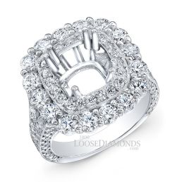 14k White Gold Vintage Style Halo & Hand Engraved Diamond Engagement Ring