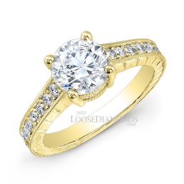 14k Yellow Gold Vintage Style Hand Engraved Diamond Engagement Ring