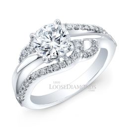 14k White Gold Art Deco Style Twisted Diamond Engagement Ring
