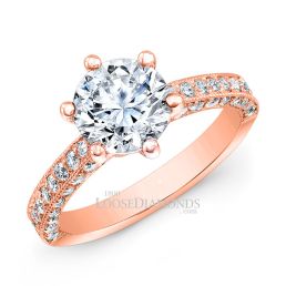 18k Rose Gold Classic Style Engraved Diamond Engagement Ring