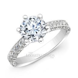 Platinum Classic Style Engraved Diamond Engagement Ring