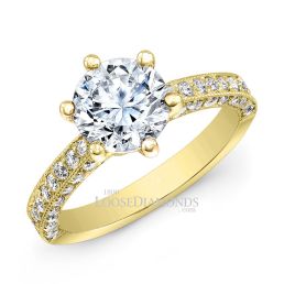 14k Yellow Gold Classic Style Engraved Diamond Engagement Ring