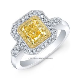 Platinum Vintage Style Engraved Two Tone Diamond Halo Engagement Ring