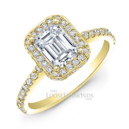 14k Yellow Gold Modern Style Cathedral Diamond Halo Engagement Ring