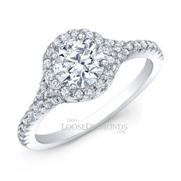 14k White Gold Modern Style Petite Diamond Halo Engagement Ring