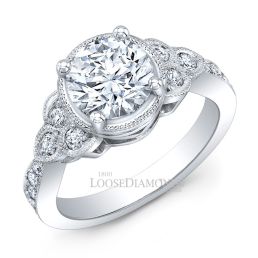 Platinum Vintage Style Engraved Diamond Halo Engagement Rings