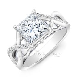 18k White Gold Art Deco Style Twisted Shank Diamond Engagement Ring