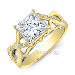 14k Yellow Gold Art Deco Style Twisted Shank Diamond Engagement Ring