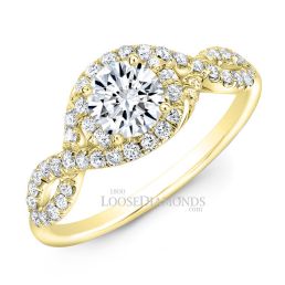 14k Yellow Gold Modern Style Twisted Shank Diamond Halo Engagement Ring