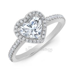 14k White Gold Modern Style Heart Shape Diamond Halo Engagement Ring