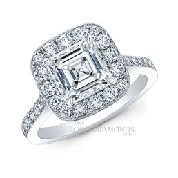 18k White Gold Vintage Style Diamond Halo Engagement Ring
