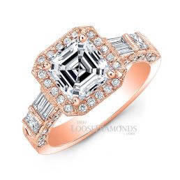 18k Rose Gold Vintage Style Hand Engraved Diamond Halo Engagement Ring