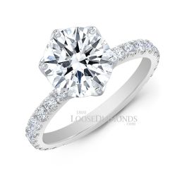 Modern Floral Style Diamond Engagement Ring -18k White Gold