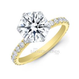 Modern Floral Style Diamond Engagement Ring -18k Yellow Gold