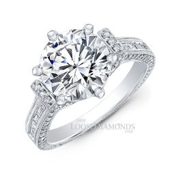 Vintage Style Diamond Engagement Ring -14k White Gold