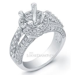 14k White Gold Vintage Art Deco Style Engraved Diamond Halo Engagement Ring