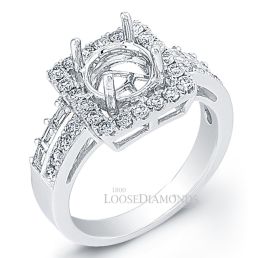14k White Gold Art Deco Style Split Shank Diamond Halo Engagement Ring