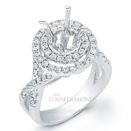14k White Gold Modern Style Twisted Shank Diamond Halo Engagement Ring