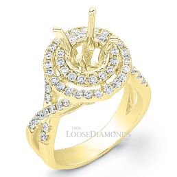 18k Yellow Gold Modern Style Twisted Shank Diamond Halo Engagement Ring