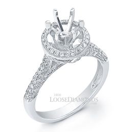 18k White Gold Classic Style Engraved Diamond Halo Engagement Ring