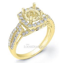 18k Yellow Gold Modern Style Spilt Shank Diamond Halo Engagement Ring