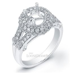 14k White Gold Classic Style Split Shank Diamond Halo Engagement Ring
