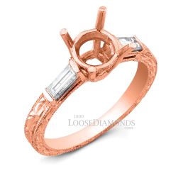 18k Rose Gold Classic Style Hand Engraved Diamond Engagement Ring