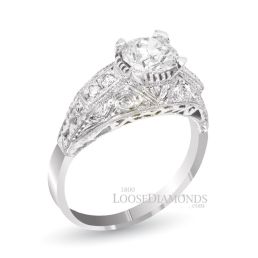 18k White Gold Vintage Style Engraved Diamond Engagement Ring
